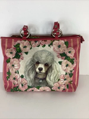Винтажный Isabelle Fiore шикарный пудель собаки сумочка Дамская сумка бисером в полоску сумка цветочный - Изображение 1 из 4