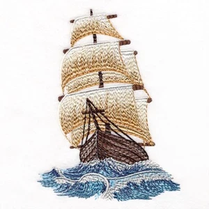 On the High Seas Clipper Ship Bathroom HAND TOWEL EMBROIDERED - Picture 1 of 6