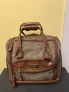 Samantha Brown Croco Tweed Rolling Underseat Carry On Luggage Bag - Picture 1 of 9