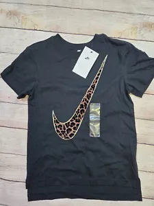 Nike Youth Size Small T-Shirt Short Sleeve Dri Fit Shirt Swoosh NWT Leopard - Picture 1 of 8
