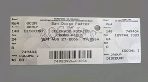 2006 MLB August 27 Padres VS Rockies Coors Field Ticket Stub, Piazza, Helton - Picture 1 of 4