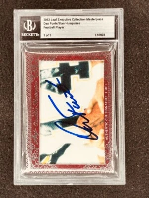 Dan Fouts Stan Humphries 2012 Leaf Masterpiece Cut Signature signed card 1/1 JSA - Image 1 of 2