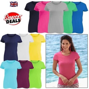 Plain T-Shirts Ladies Womens Coloured Cotton Fitted Tee Shirt Fruit of the Loom - Picture 1 of 47