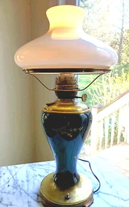 ANTIQUE Victorian Success Electrified Kerosene Lamp Brass Base GWTW Hand Painted - Picture 1 of 6