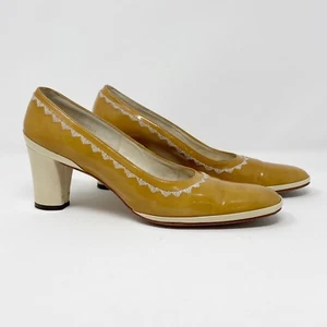 Vintage Hill and Dale Damen Leder Pumps Gold Creme Bestickt Größe 7,5 AAA - Bild 1 von 10