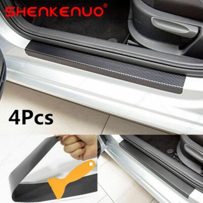 For Hyundai Carbon Door Sill Black Step Plate Scuff Cover Anti Scratch Protector - Image 1 of 4