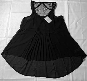 Anthropologie Doe & Rae BLACK Tank Top Blouse Boho Tunic SZ L Braid Lace Pleated - Picture 1 of 4