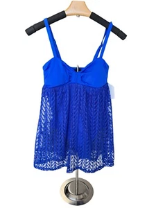 Nautica Womens Blue Crochet Swim Dress W/Soft Cup Built-In Swimsuit S - Picture 1 of 4