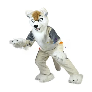Long Fur Husky Dog or Fox or wolf Mascot Costume Fursuit Halloween Suit Cosplay - Picture 1 of 10