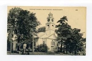 Postal de colección Natick MA Mass, iglesia, calle 45 Eliot, letreros, coches - Imagen 1 de 2