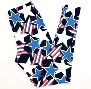 Buttery Soft Americana Patriotic JULY 4th Leggings Tall & Curvy XL Star Flag TC - Picture 1 of 3