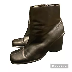 Vintage Mia Leeza Black Leather Block Heel Ankle Boots Women's 10M - Picture 1 of 10