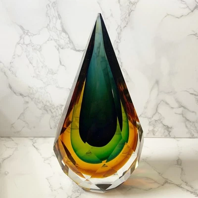 Pisapapeles vintage Murano Sommerso Alessandro Mandruzzato lágrima facetada 6,7" Foto 1 de 4