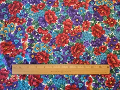 Hoffman Country Side Bright Floral Cotton Fabric 2+ Yards Vintage 1990's - Image 1 of 3