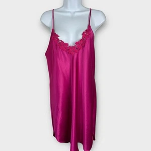 VTG Intimate Affair California Medium Lingerie Dress Nightie Satin Hot Pink Lacy - Picture 1 of 4