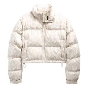 NEW! NORTH FACE Print Nuptse Short Women’s XXL Silver Gray Leopard Down Jacket - Picture 1 of 11