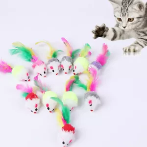 10Pcs Mice Pet Cat kitten Toy Gift Play Toys Scratch Rattle Fleece False Mouse - Picture 1 of 14