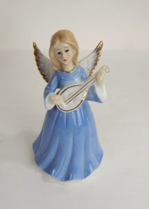 Blue Enesco Ceramic Angle w/Lyre Musical  7" Gold Trim - Picture 1 of 7