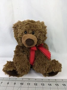 Aurora Brown Bear Plush 10 Inch 2021 Red Ribbon Stuffed Animal Toy - Picture 1 of 11