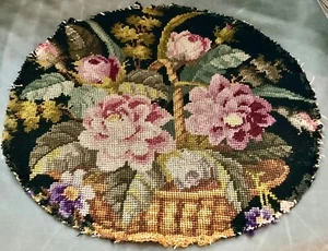 "Tapiz de lana floral rosa vintage punta de aguja redondo 14,5""" - Imagen 1 de 6