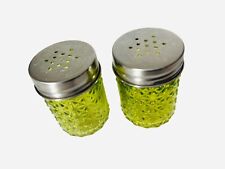 Vintage Green Glass Salt and Pepper Shakers 2.5 Inch