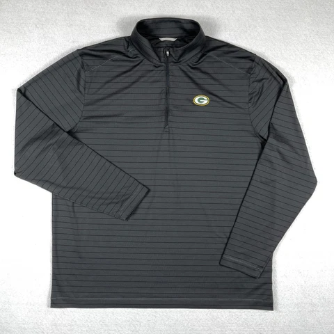 Green Bay Packers Sweater Mens XL Black Dark Gray Striped 1/4 Zip Pullover NFL Cover