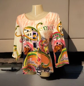 Vtg Embellished Graphic Tee T-Shirt Venice City Design Beaded Sequins Size Large - Picture 1 of 9