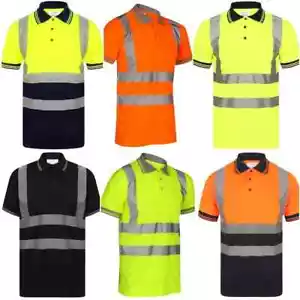 Hi Vis T Shirt Abbigliamento Polo Sicurezza Lavoro Camicie Alta Visiz Nastro Riflettente Top - Foto 1 di 21