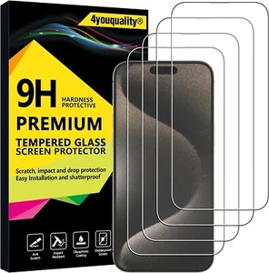 Screen Protector for iPhone 15 Pro Max4Pack AntiScratch Tempered Glass for Apple - Picture 1 of 7