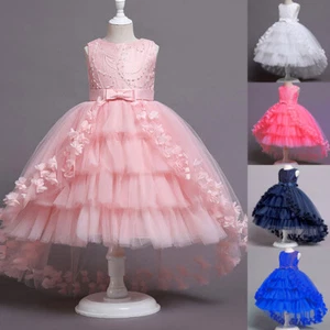 Kids Flower Girls Princess Bridesmaid Party Tulle Dress Pageant Prom Ball Gown - Picture 1 of 37