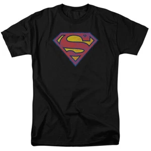 Neon Distressed Superman Logo T Shirt Licensed Comic Book Movie Tee Black - Picture 1 of 2