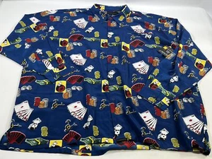 Mens Knockout Blue Poker Themed Button Down Shirt 5XL NEW - Picture 1 of 5