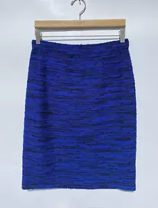 St John Blue/ Multicolor Santana Knit Knee Length Pull On Stretch Skirt 8 - Picture 1 of 10