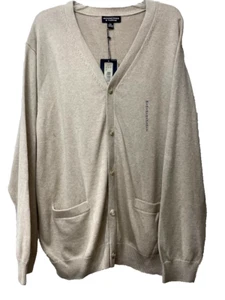 NWT Roundtree & Yorke Men’s Cardigan Sweater 2X BIG Beige Button Front Cotton - Picture 1 of 11