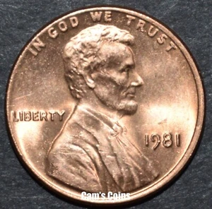 1981 P Lincoln Memorial Penny Brilliant Uncirculated Cent Red BU Coin - Picture 1 of 2