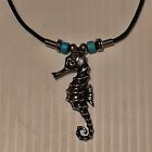 SEAHORSE Pewter Pendant Charm /  ROPE NECKLACE WITH COLOR BEADS