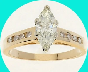 Natural Diamond Engagement Ring .80CT 14K YG Marquise/Round Brilliant Size 5 - Picture 1 of 9