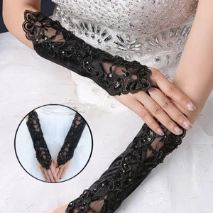 US Sexy Ladies Lace Gloves Thin Long Bride Evening Wedding Party Arm Elbow Prom - Picture 1 of 20