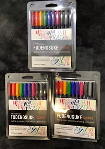 New Lot Of 3 Packs Fudenosuke Hard Tip Brush Pens 10x3 30 Pens Calligraphy Art - Picture 1 of 4
