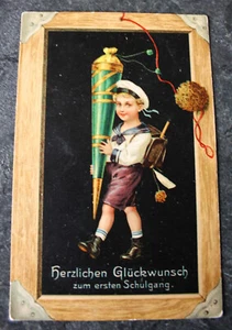 AK SCHULANFANG, Schulgang, Junge mit Schultüte und Ranzen, 1916, Feldpost - Bild 1 von 2