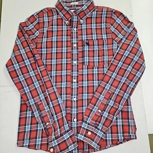Abercrombie & Fitch Mens Muscle Button Up Dress Shirt L Red White BluePlaid - Picture 1 of 7