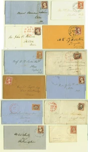 US 1850s Washington 3c red IMPERF.(various)coll. of 12 diff. covers, better cxls - Picture 1 of 8