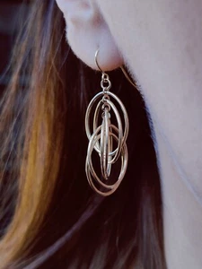 NEW 9ct Sold Yellow Gold Drop Dangling Earrings Fancy Twisted Circles - Picture 1 of 8