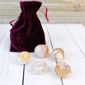 Flower Agate Pebbles with Velvet Bag - Picture 1 of 6