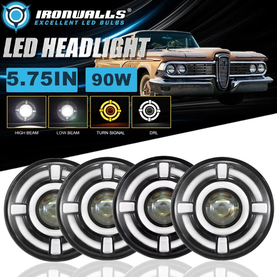 4x 5-3/4" 5.75" Round LED Headlights Hi/Lo DRL Lamp for 1958-1960 Edsel Ranger - Image 1 of 4