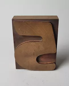 LARGE NUMBER "5" ANTIQUE LETTERPRESS VINTAGE WOODEN PRINT BLOCK STAMP 3" VGC - Picture 1 of 4