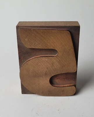GRAN NÚMERO "5" ANTIGUO TIPOGRAFÍA VINTAGE MADERA IMPRESIÓN BLOQUE SELLO 3" EN MUY BUENA CONDICIÓN Foto 1 de 4