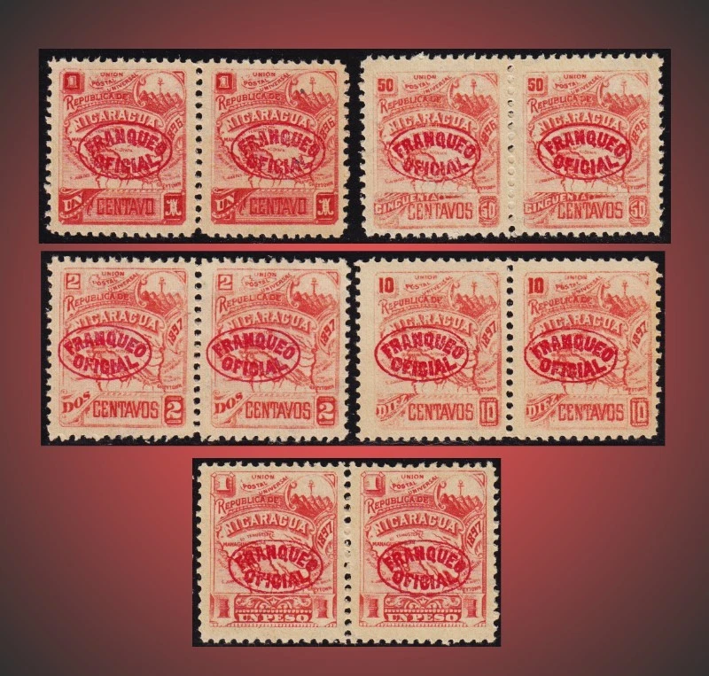 LOTE PEQUEÑO OFICIAL MAPA DE NICARAGUA 1896, 1897 MNH ST.O91,O96,O110,112,O115 Foto 1 de 1