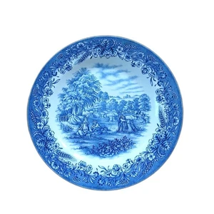 Currier & Ives Azul Blanco Cosecha 10" Plato de Cena Hecho Inglaterra Churchill - Imagen 1 de 3