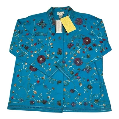 NWT Quacker Factory Jacket L Beaded Embroidered Floral Art to Wear Womens - Image 1 of 4